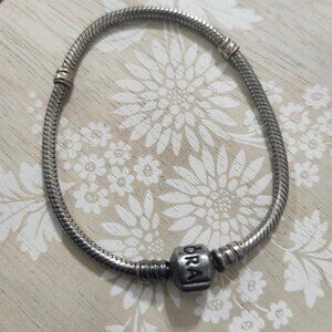Pandora Sterling Silver Oxidized Clasp Snake Charm Bead Bracelet 7.5 in